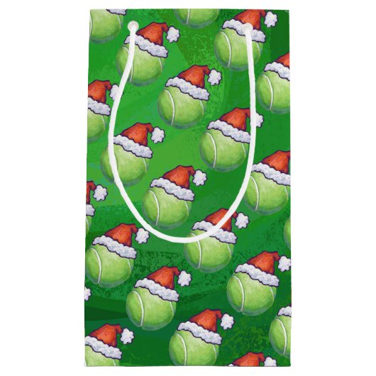 Green Tennis Ball in Santa Hat Pattern Klein Cadeauzakje (Voorkant)