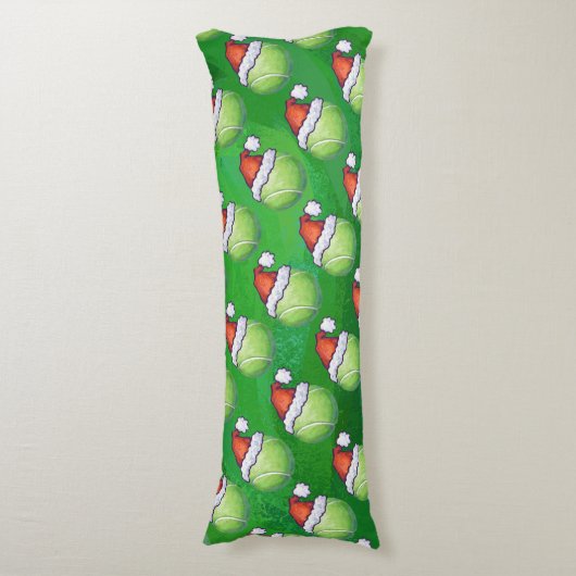 Green Tennis Ball in Santa Hat Pattern Lichaamskussen (Voorkant Verticaal)