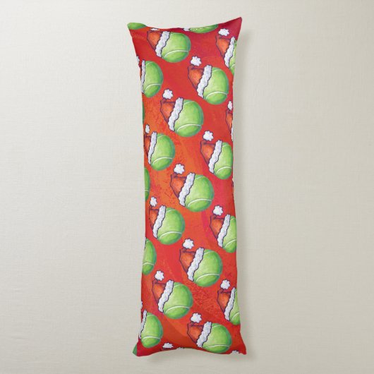 Green Tennis Ball in Santa Hat Pattern Lichaamskussen (Achterkant (Verticaal))