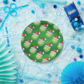 Green Tennis Ball in Santa Hat Pattern Papieren Bordje (Feest)