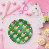 Green Tennis Ball in Santa Hat Pattern Papieren Bordje (Feest)