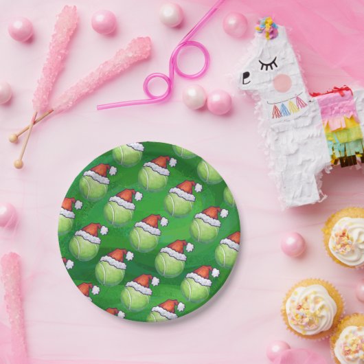 Green Tennis Ball in Santa Hat Pattern Papieren Bordje (Feest)