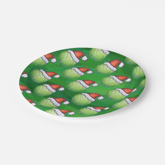 Green Tennis Ball in Santa Hat Pattern Papieren Bordje (Gekanteld)