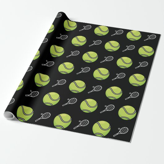 Green Tennis Balls en Rackets Athlete Sport White Cadeaupapier (Uitgerold)