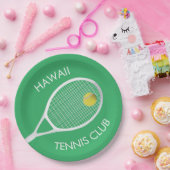 Green Tennis Club White Racket Papieren Bordje (Feest)