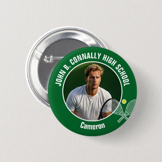 Green Tennis Player Photo High School Spirit Ronde Button 5,7 Cm (Voorkant /achterkant)