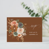 Green & Terra Cotta Floral w Meal RSVP Tan Kaartje (Staand voorkant)