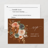 Green & Terra Cotta Floral w Meal RSVP Tan Kaartje (Voorkant / Achterkant)