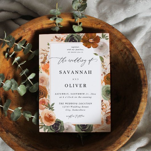 Green & Terra Cotta Floral Wedding S2 - Beige Kaart