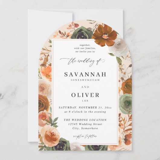 Green & Terra Cotta Floral Wedding S2 VLN- Arch Be Kaart (Voorkant)