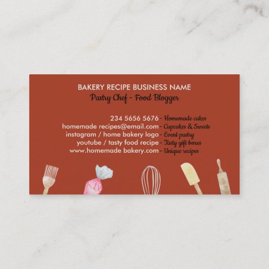 Green Terracotta Food Cook Bakery Visitekaartje (Achterkant)