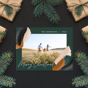 Green terracotta moderne, minimale waterverf foto  feestdagenkaart