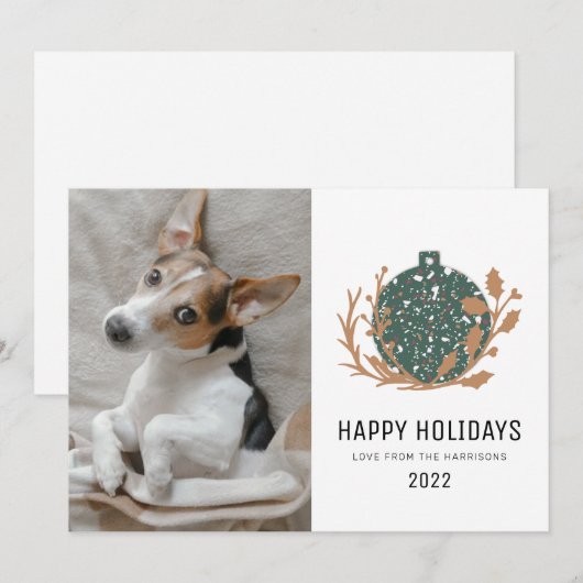 Green Terrazzo Bauble Happy Holiday Dog Photo 2022 Feestdagenkaart (Voorkant / Achterkant)