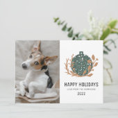Green Terrazzo Bauble Happy Holiday Dog Photo 2022 Feestdagenkaart (Staand voorkant)