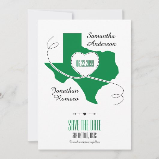 Green Texas Curling Ribbon Save the Date (Voorkant)