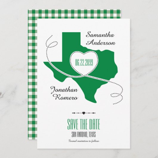 Green Texas Curling Ribbon Save the Date (Voorkant / Achterkant)