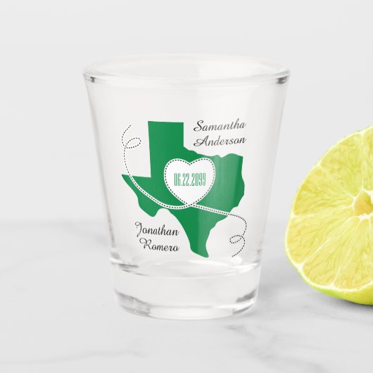 Green Texas Curling Ribbon Wedding Date Shot Glas (Voorkant)