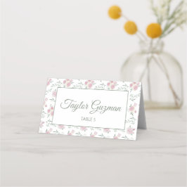Green Text Floral Pattern Folded Place Card Plaatskaartje