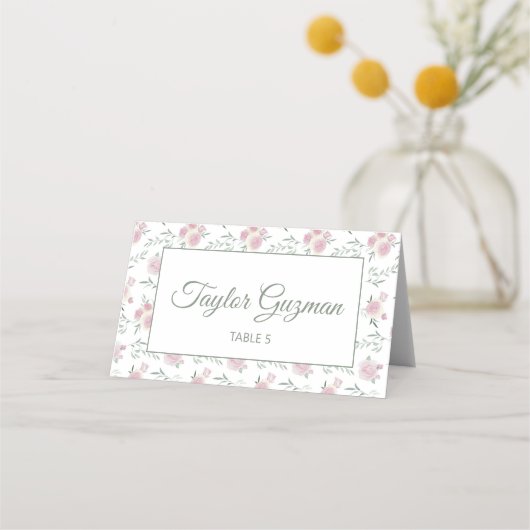 Green Text Floral Pattern Folded Place Card Plaatskaartje (Voorkant)