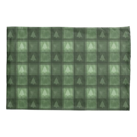 Green Textured Plaid And Fir Tree Shapes Christmas Kussensloop (Achterkant)