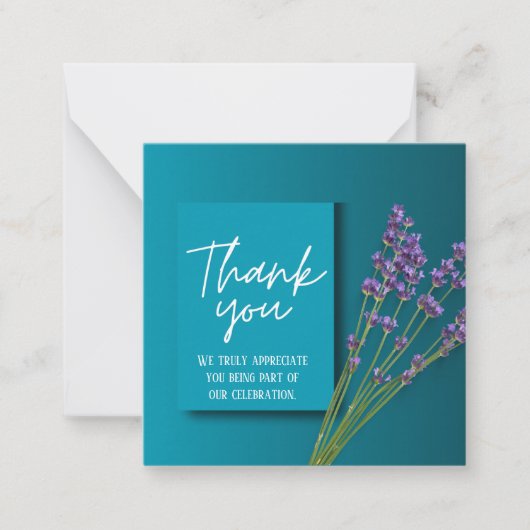 Green Thank You Card with Purple Floral Design Notitiekaartje (Voorkant)