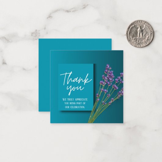Green Thank You Card with Purple Floral Design Notitiekaartje (Voorkant / Achterkant in situ)