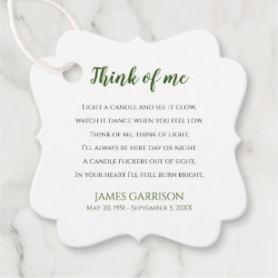 Green Think of Me Celebration of Life Candle Bedankjes Labels