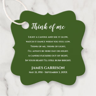 Green Think of Me Celebration of Life Candle Bedankjes Labels