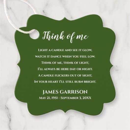Green Think of Me Celebration of Life Candle Bedankjes Labels (Voorkant)