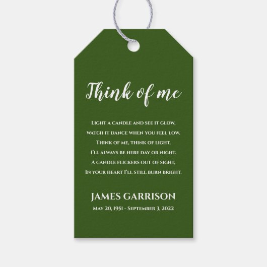 Green Think of Me Celebration of Life Candle Cadeaulabel (Voorkant)