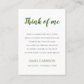 Green Think of Me Celebration of Life Candle Plaatskaartje (Voorkant)