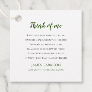 Green Think Of Me Viering van het Leven Foto Kaars Bedankjes Labels
