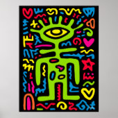 Green Third Eye Alien - Funky Neon Pop Art Wall Poster (Voorkant)