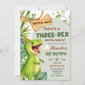 Green Three Rex On The Loose Third Birthday Kaart (Voorkant)