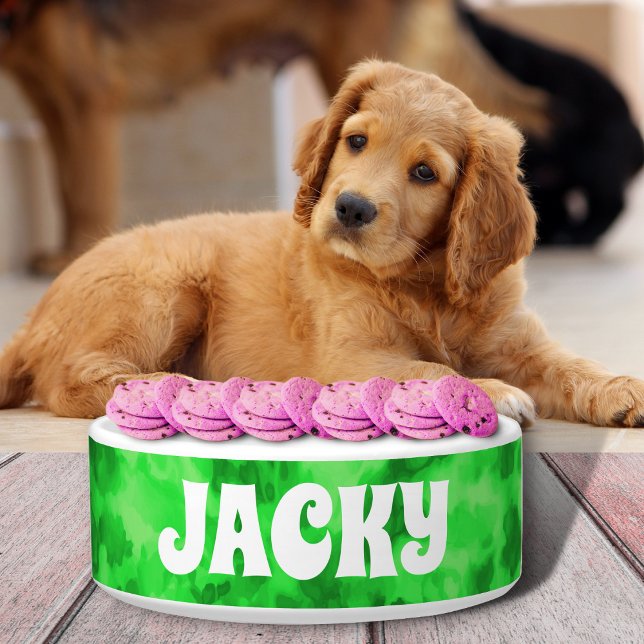 Green Tie Dye Gepersonaliseerde Hond of Kat Naam Voerbakje (Creator heeft geüpload)