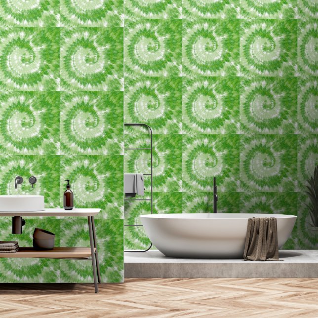 Green Tie Dye Swirl Behang (Badkamer)