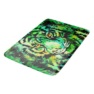 Green Tiger Bath Mat - Tiger Artwork - Wilde diere