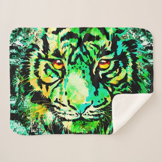 Green Tiger Head - Colorful Tiger Sherpa Blanket Sherpa Deken (Voorkant (horizontaal))