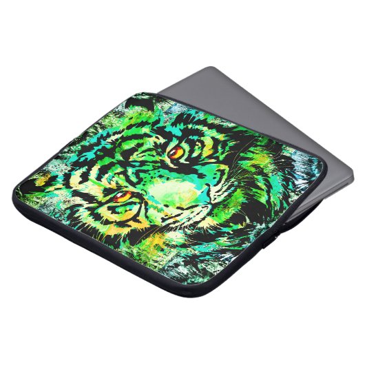 Green Tiger Head | Hogere laptophoes Laptop Sleeve (Voorkant top)