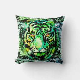 Green Tiger Head | Sierkussen tijgertekening