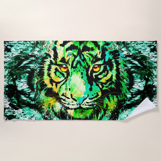 Green Tiger Head | Tiger Dragerhanddoek Strandlaken (Voorkant)