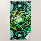 Green Tiger Head | Tiger Dragerhanddoek Strandlaken (Voorkant)
