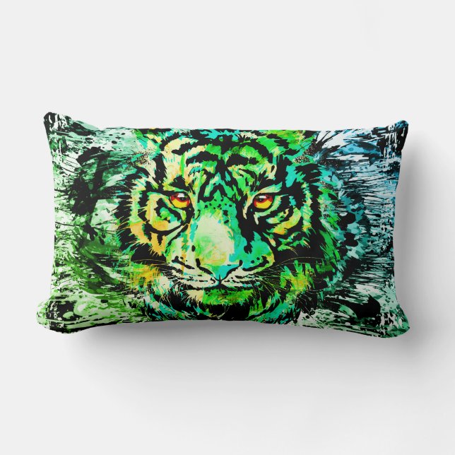 Green Tiger Head | Tijgertreklussen voor lumbar Kussen (Voorkant)