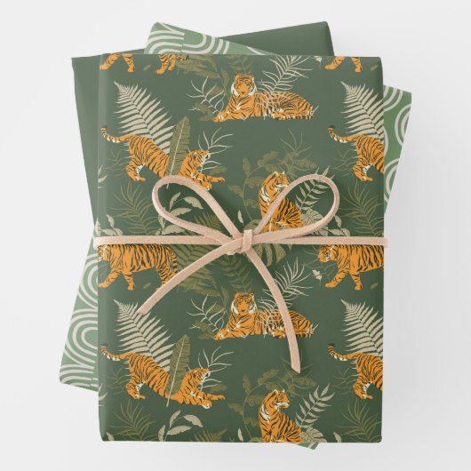 Green Tiger Oerwoud Safari Wrapping Paper Set (In situ)