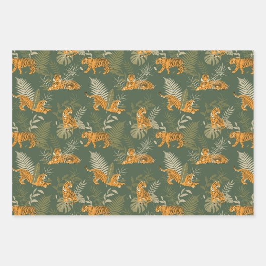 Green Tiger Oerwoud Safari Wrapping Paper Set (Voorkant)