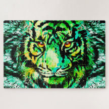 Green Tiger Puzzle - Colorful Tiger Jigzaag Puzzle