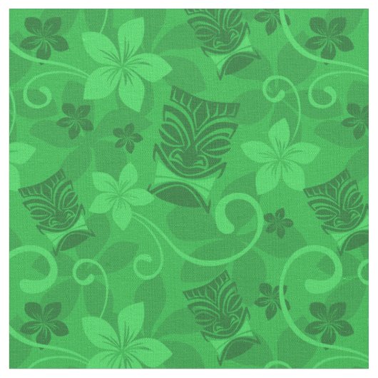Green Tiki Mmaskers Hawaiian Stof (Close Up)