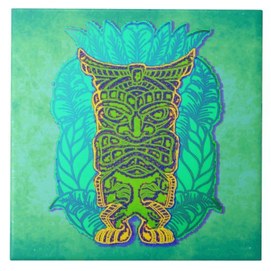 Green Tiki over de achtergrond van Turqoise Grungy Tegeltje (Voorkant)