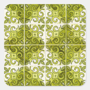 Green Tile Design 2 - Swirls Vierkante Sticker
