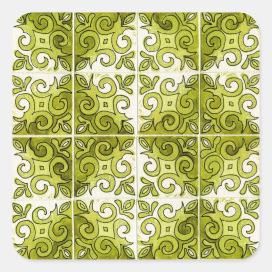 Green Tile Design 2 - Swirls Vierkante Sticker (Voorkant)